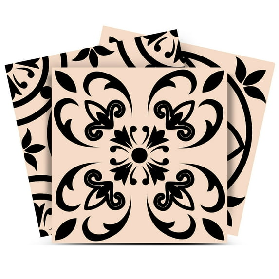 Mi Alma Black Brown Floral Peel & Stick Vinyl Backsplash Tiles 5x5, 24 pcs