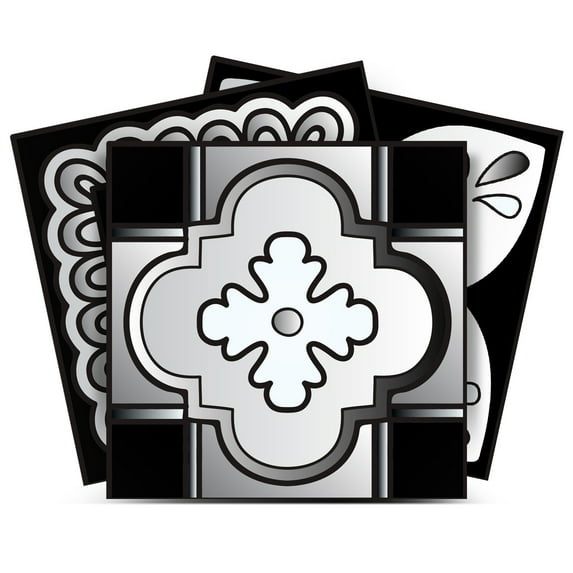 Mi Alma Black Floral Peel & Stick Tiles - Vinyl Backsplash 8x8