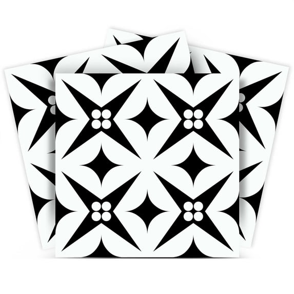Mi Alma Black Floral Peel & Stick Tiles - Vinyl Backsplash 8x8