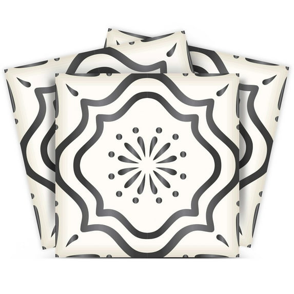 Mi Alma Black Floral Peel & Stick Tiles - Vinyl Backsplash 8x8