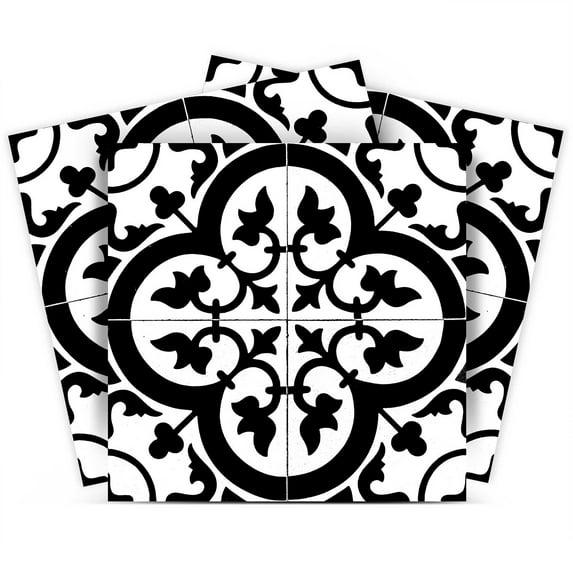 Mi Alma Black Floral Peel & Stick Vinyl Backsplash Tiles 5x5, 24 pcs