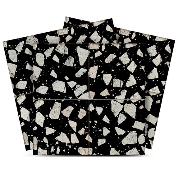 Mi Alma Black Gray Terrazzo Peel & Stick Vinyl Backsplash Tiles 5x5, 24 pcs