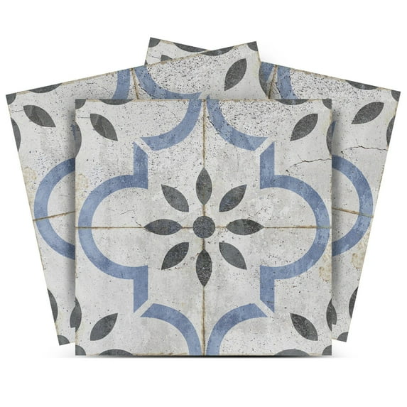 Mi Alma Black Light Blue Vintage Flower Peel & Stick Tiles - Vinyl Backsplash 8x8