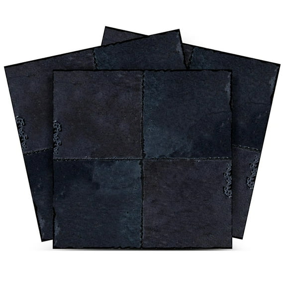 Mi Alma Black Solid Color Peel & Stick Vinyl Backsplash Tiles 5x5, 24 pcs