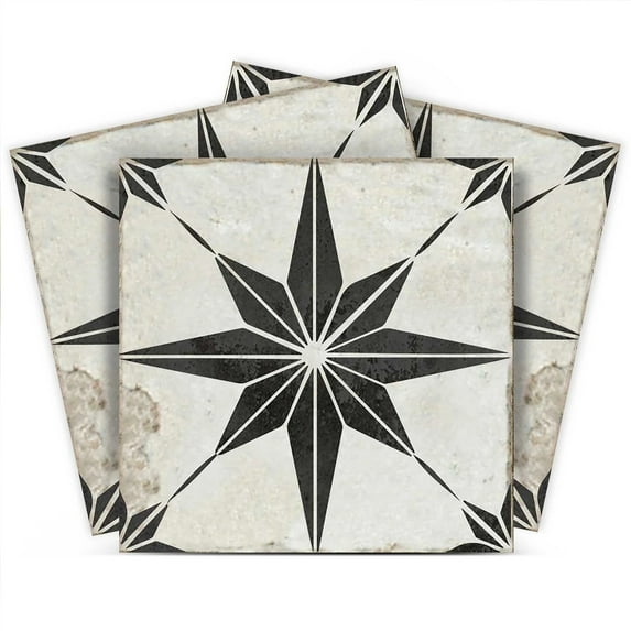 Mi Alma Black Star Shaped Peel & Stick Vinyl Backsplash Tiles 5x5, 24 pcs