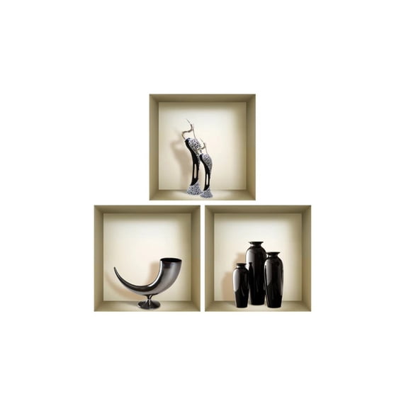 Mi Alma Black/White Animal Vase 3D Niche Vinyl Wall Stickers - Easy To Apply 3pcs