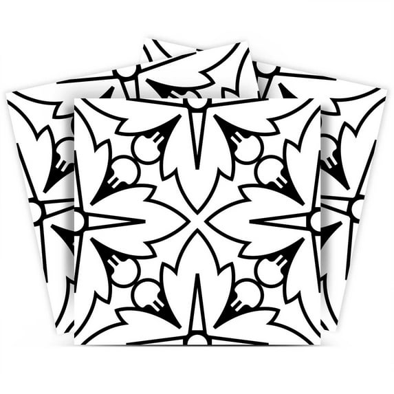 Mi Alma Black White Floral Peel & Stick Tiles - Vinyl Backsplash 8x8