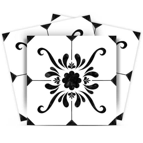 Mi Alma Black White Floral Peel & Stick Tiles - Vinyl Backsplash 8x8