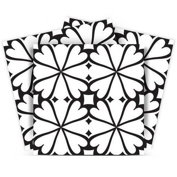 Mi Alma Black White Floral Peel & Stick Vinyl Backsplash Tiles 5x5, 24 pcs