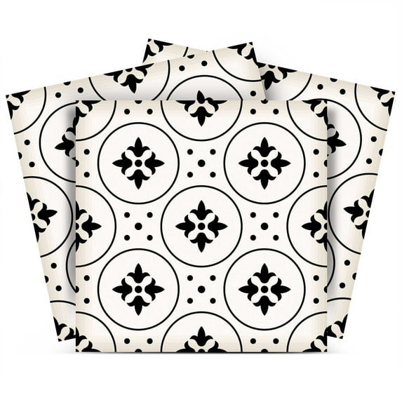 Mi Alma Black White Floral Peel & Stick Vinyl Backsplash Tiles 5x5, 24 pcs