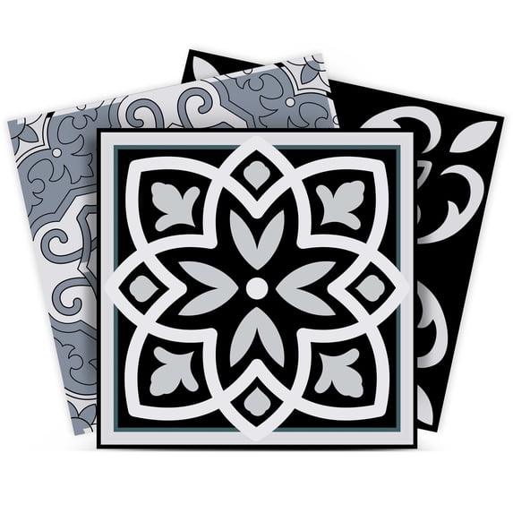 Mi Alma Black White Flowers Peel & Stick Vinyl Backsplash Tiles 5x5, 24 pcs