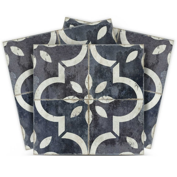 Mi Alma Black White Vintage Flower Peel & Stick Vinyl Backsplash Tiles 5x5, 24 pcs