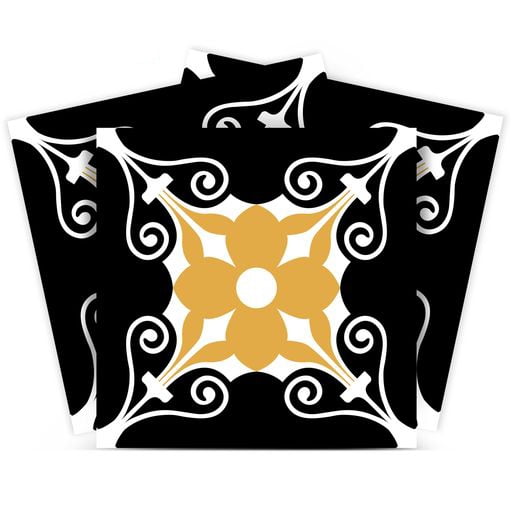 Mi Alma Black Yellow Unique Peel & Stick Vinyl Backsplash Tiles 5x5, 24 pcs