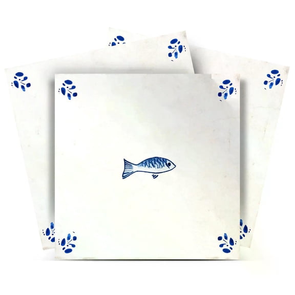 Mi Alma Blue Fish Tile Stickers - Removable Vinyl 4x4, 24 pcs
