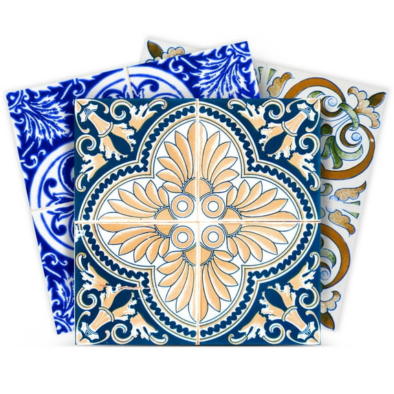 Mi Alma Blue Brown Floral Peel & Stick Tiles - Vinyl Backsplash 8x8