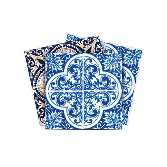 Mi Alma Blue Brown Floral Peel & Stick Vinyl Backsplash Tiles 5x5, 24 pcs