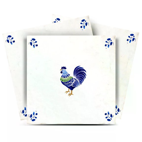 Mi Alma Blue Chiken Tile Stickers - Removable Vinyl 4x4, 24 pcs