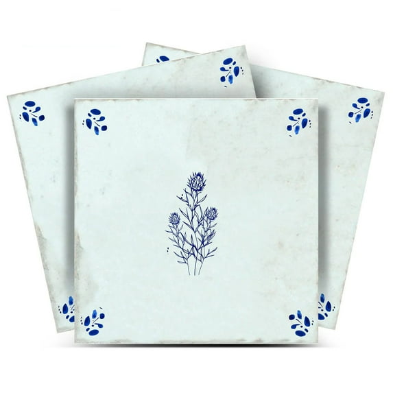 Mi Alma Blue Floral Tile Stickers - Removable Vinyl 4x4, 24 pcs