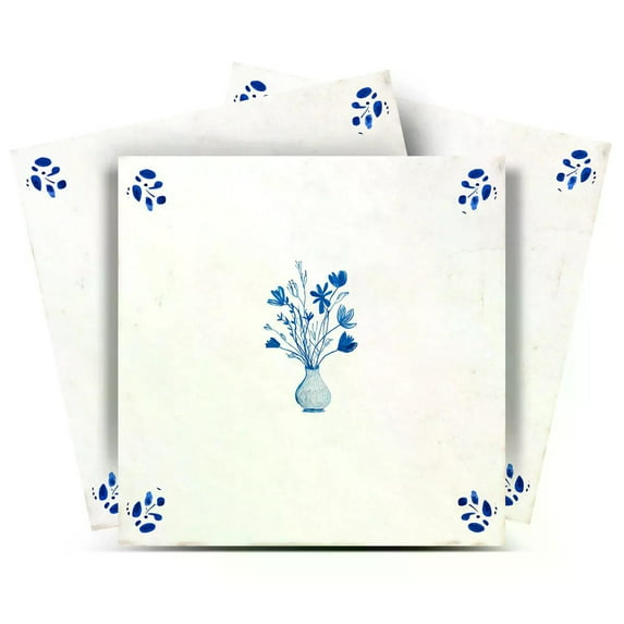 Mi Alma Blue Flower Tile Stickers - Removable Vinyl 4x4, 24 pcs