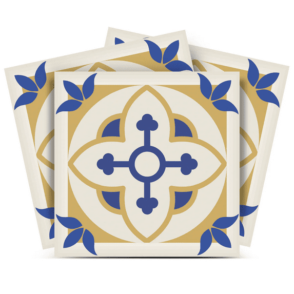 Mi Alma Blue Gold Authentic Peel & Stick Vinyl Backsplash Tiles 5x5, 24 pcs