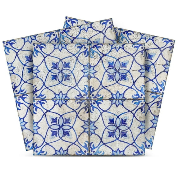 Mi Alma Blue Mexican Peel & Stick Vinyl Backsplash Tiles 5x5, 24 pcs