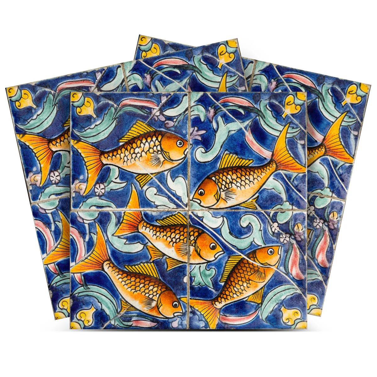 Mi Alma Blue Orange Fish Peel & Stick Vinyl Backsplash Tiles 5x5, 24
