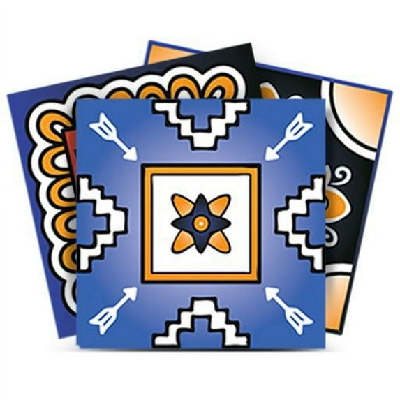 Mi Alma Blue Orange Floral Peel & Stick Tiles - Vinyl Backsplash 8x8