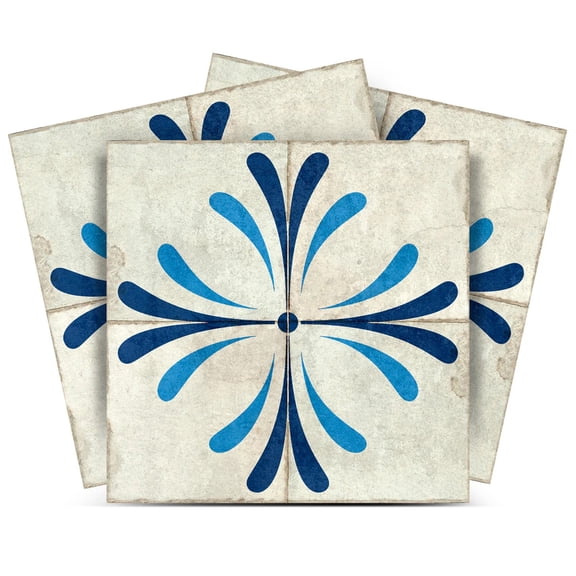 Mi Alma Blue Vintage Flower Peel & Stick Vinyl Backsplash Tiles 5x5, 24 pcs