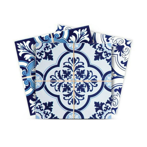 Mi Alma Blue White Abstract Peel & Stick Tiles - Vinyl Backsplash 8x8