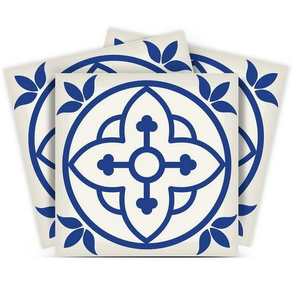 Mi Alma Blue White Floral Peel & Stick Tiles - Vinyl Backsplash 8x8