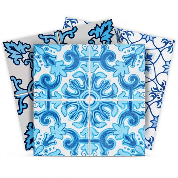Mi Alma Blue White Multiple Shapes Peel & Stick Tiles - Vinyl Backsplash 8x8