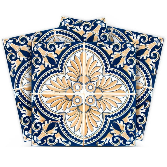 Mi Alma Blue White Vintage Peel & Stick Vinyl Backsplash Tiles 5x5, 24 pcs