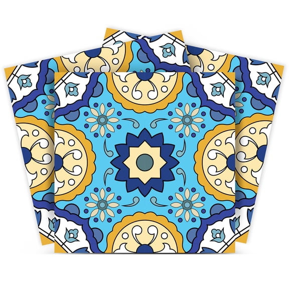 Mi Alma Connecting Blue Yellow Tile Stickers - Removable Vinyl 4x4, 24 pcs