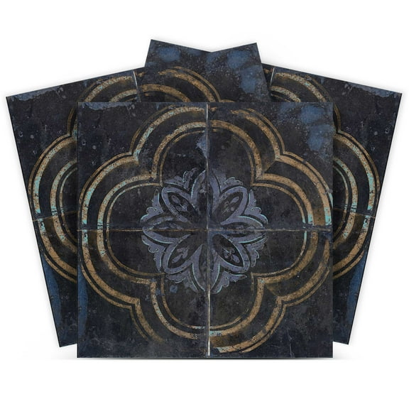 Mi Alma Dark Blue Rustic Flower Peel & Stick Tiles - Vinyl Backsplash 8x8