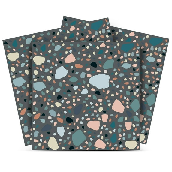 Mi Alma Dark Gray Terrazzo Design Peel & Stick Tiles - Vinyl Backsplash 8x8