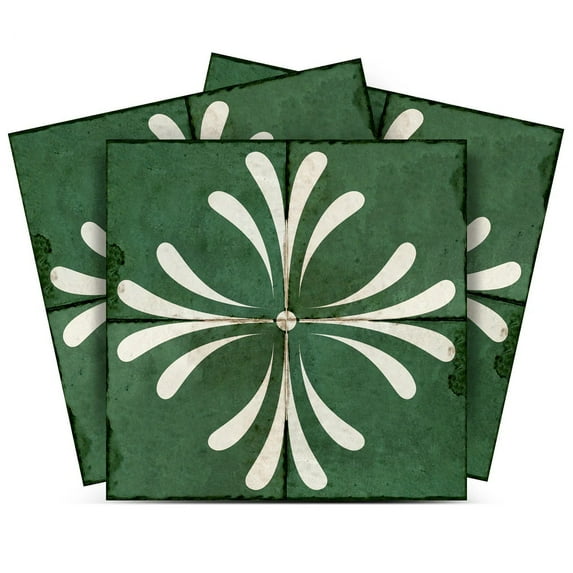 Mi Alma Dark Green Vintage Flower Peel & Stick Tiles - Vinyl Backsplash 8x8