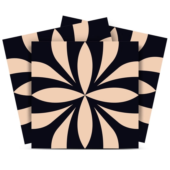Mi Alma Floral Black Brown Tile Stickers - Removable Vinyl 4x4, 24 pcs