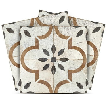 Mi Alma Floral Black/Brown Tile Stickers - Removable Vinyl 4x4, 24 pcs