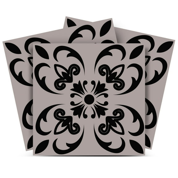 Mi Alma Floral Black Gray Tile Stickers - Removable Vinyl 4x4, 24 pcs