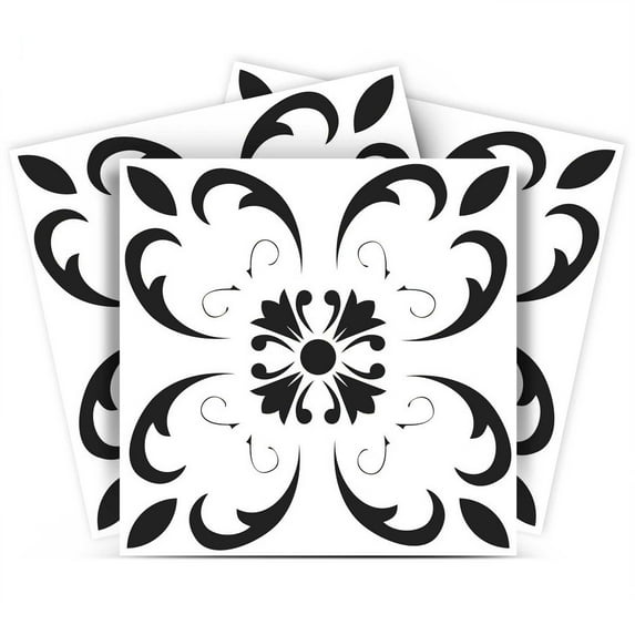 Mi Alma Floral Black White Tile Stickers - Removable Vinyl 4x4, 24 pcs