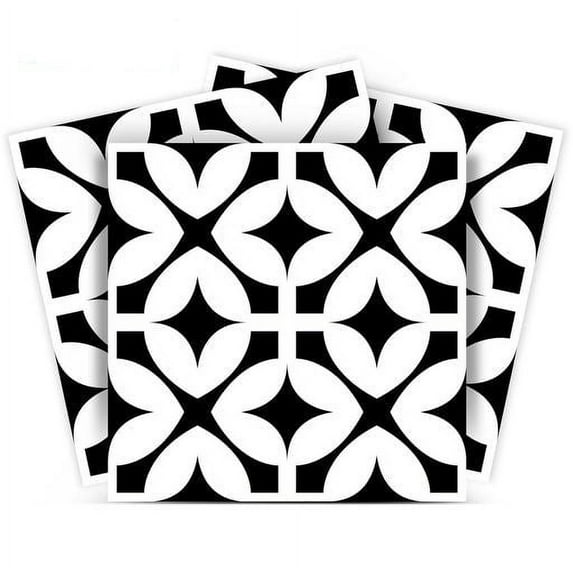 Mi Alma Floral Black White Tile Stickers - Removable Vinyl 4x4, 24 pcs
