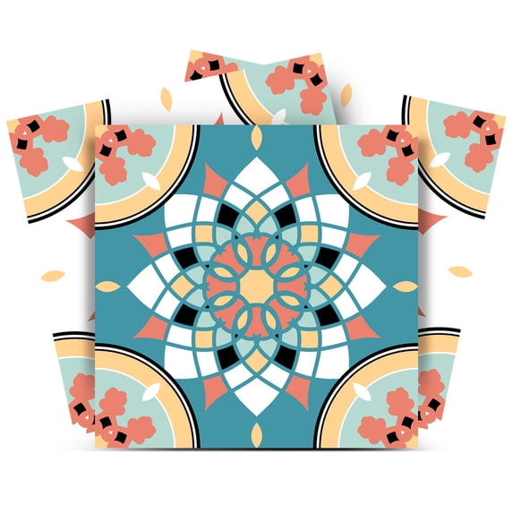 Mi Alma Floral Blue Brown Tile Stickers - Removable Vinyl 4x4, 24 pcs