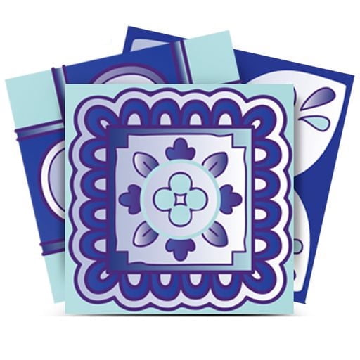Mi Alma Floral Blue Multi Tile Stickers - Removable Vinyl 4x4, 24 pcs