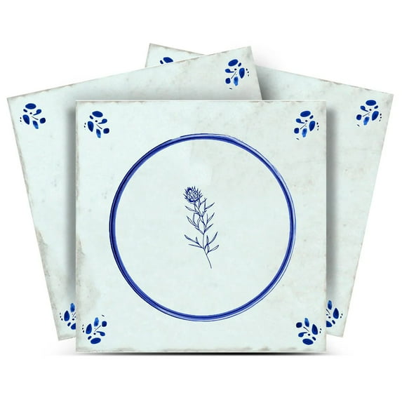 Mi Alma Floral Blue Peel & Stick Tiles - Vinyl Backsplash 8x8