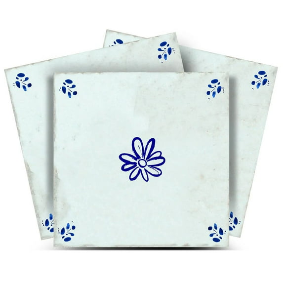 Mi Alma Floral Blue Peel & Stick Vinyl Backsplash Tiles 5x5, 24 pcs