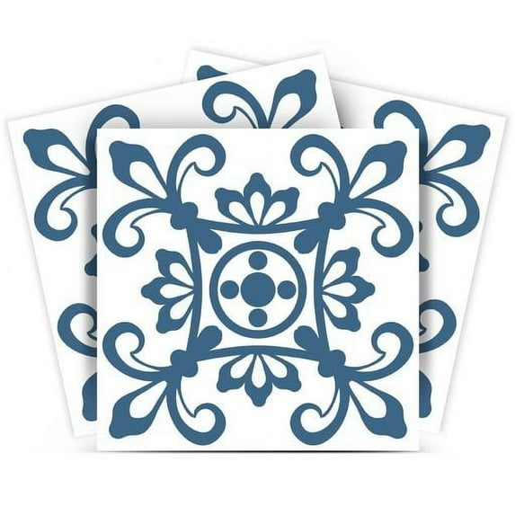 Mi Alma Floral Blue Tile Stickers - Removable Vinyl 4x4, 24 pcs