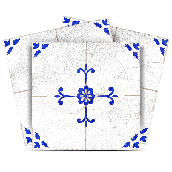 Mi Alma Floral Blue Tile Stickers - Removable Vinyl 4x4, 24 pcs