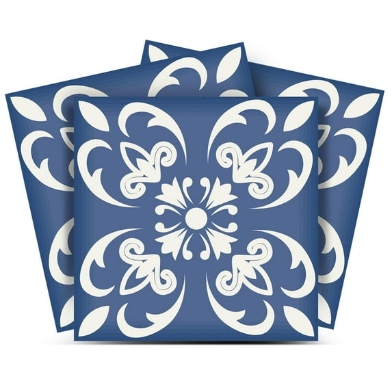 Mi Alma Floral Blue Tile Stickers - Removable Vinyl 4x4, 24 pcs