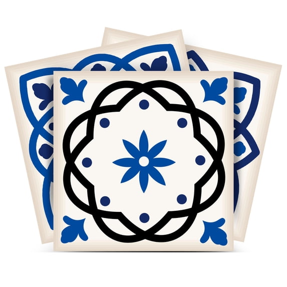 Mi Alma Floral Blue Tile Stickers - Removable Vinyl 4x4, 24 pcs