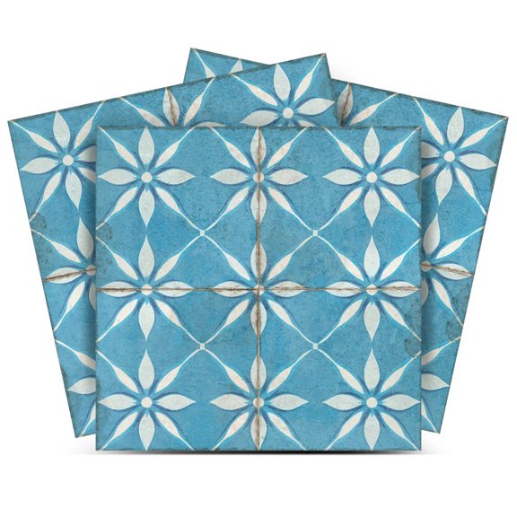 Mi Alma Floral Blue White Tile Stickers - Removable Vinyl 4x4, 24 pcs
